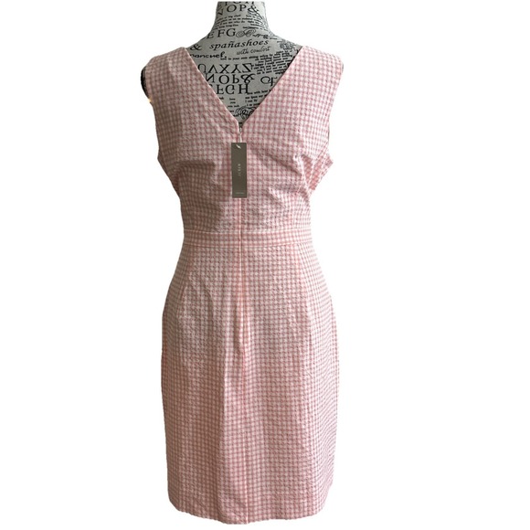 JCrew $158 V-Neck Seersucker Dress Gingham Size  8P Brilliant Peony Ivory - Picture 3 of 6